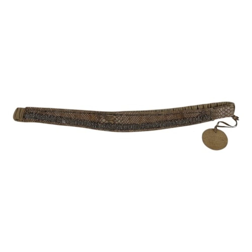 Chicos Rhinestone Accent Tan Snakeskin Pattern Leather Stretch Belt L